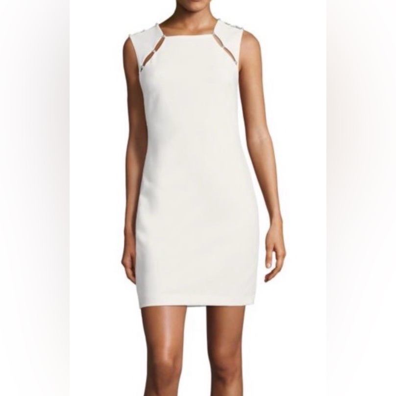 Alice + Olivia White Dress With Pearl Accents Sz 6